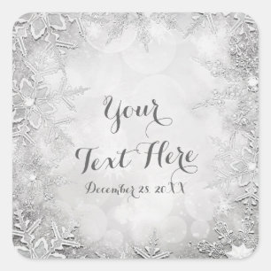 Sticker Carré Snowflakes hiver Silver & White Party Favoriser