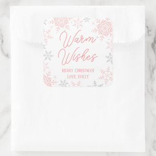 Sticker Carré Snowflakes Parties scintillant rose et argent Cade