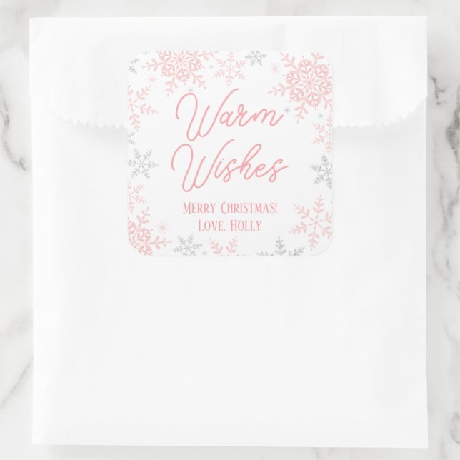 Sticker Carré Snowflakes Parties scintillant rose et argent Cade (Sac)