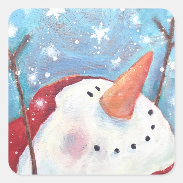 Sticker Carré Snowman Célébrer la neige autocollante (Devant)