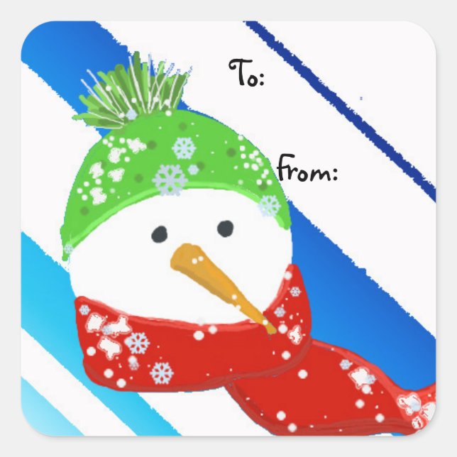 Sticker Carré Snowman couvert de flocons de neige (Devant)