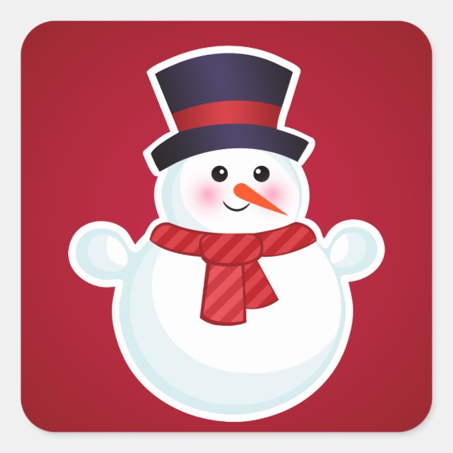 Sticker Carré Snowman de Noël sur l'Arrière - plan rouge (Devant)
