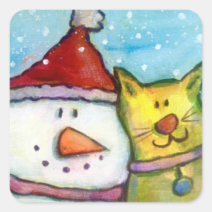 Sticker Carré Snowman et Cat