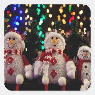 Sticker Carré Snowman et ornements de famille sur arbre