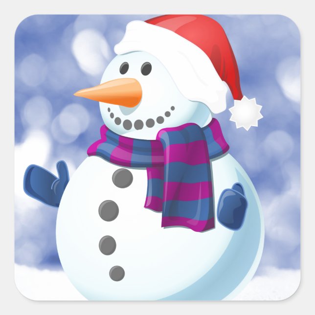 Sticker Carré Snowman hiver Joyeux Noël neige (Devant)