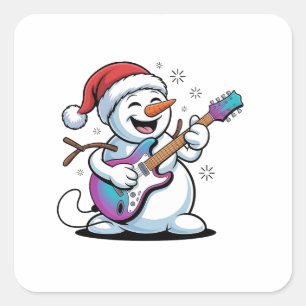 Sticker Carré Snowman Jouer Guitare Électrique Rock Noël