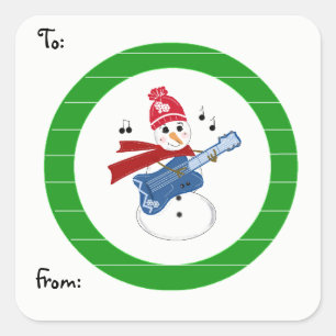 Sticker Carré Snowman Jouer Rock Guitare