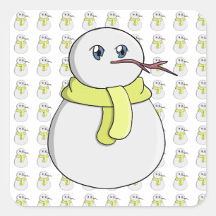 Sticker Carré Snowman portant une écharpe jaune