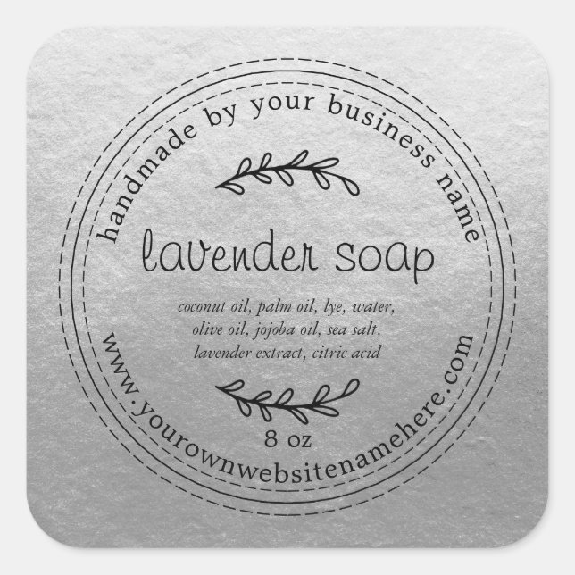 Sticker Carré Soap Lavande Rustique Fait À La Main Argent (Devant)