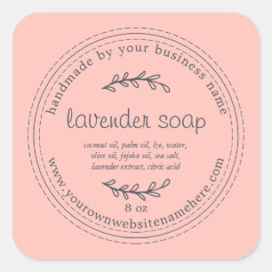 Sticker Carré Soap Rustique Lavande Faite À La Main Rose
