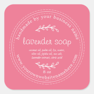 Sticker Carré Soap Rustique Lavande Faite À La Main Rose