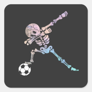 Sticker Carré Soccer d'Halloween Skeleton Dab Pose