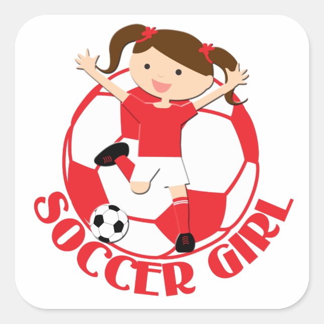 Sticker Carré Soccer Girl 1 et Ball Red and White v2 (Devant)