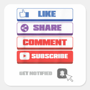 Sticker Carré Social Media Like Share Comment Abonnez-vous Vlogg