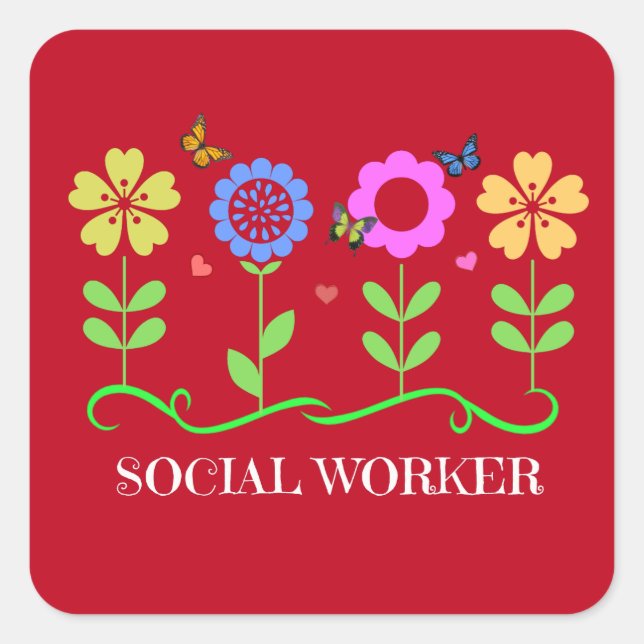 Sticker Carré Social Worker, design populaire, (Devant)