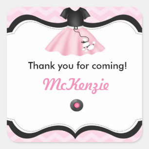 Sticker Carré Sock Hop Poodle Jupe Anniversaire Favoriser Tags