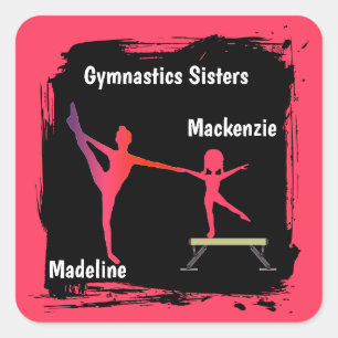 Sticker Carré Sœurs de gymnastique Grunge rose Nom Art