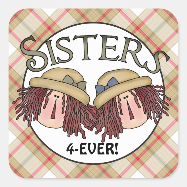 Sticker Carré Soeurs pour toujours la famille amusant autocollan (Devant)