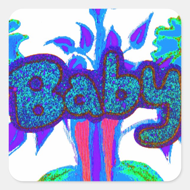Sticker Carré Soft Cyan Blue Flower Art : A Baby's Touch. (Devant)