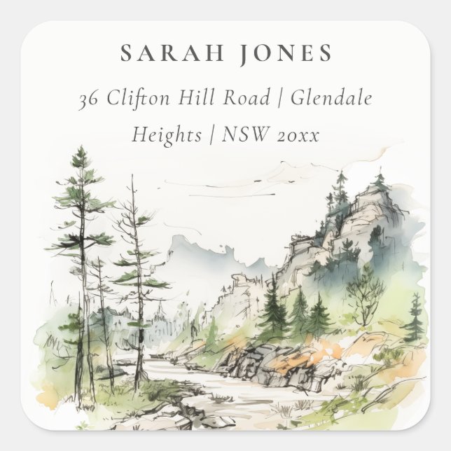 Sticker Carré Soft Woods Mountain Landcape Adresse de croquis (Devant)