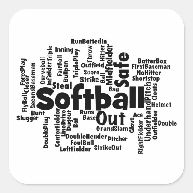 Sticker Carré Softball Word Cloud (Devant)