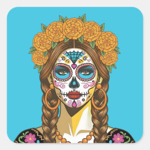 Sticker Carré Soin de Catrina de la Fête des Morts