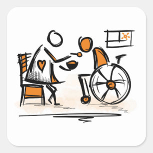 Sticker Carré Soins domestiques/domestiques. Personne en fauteui