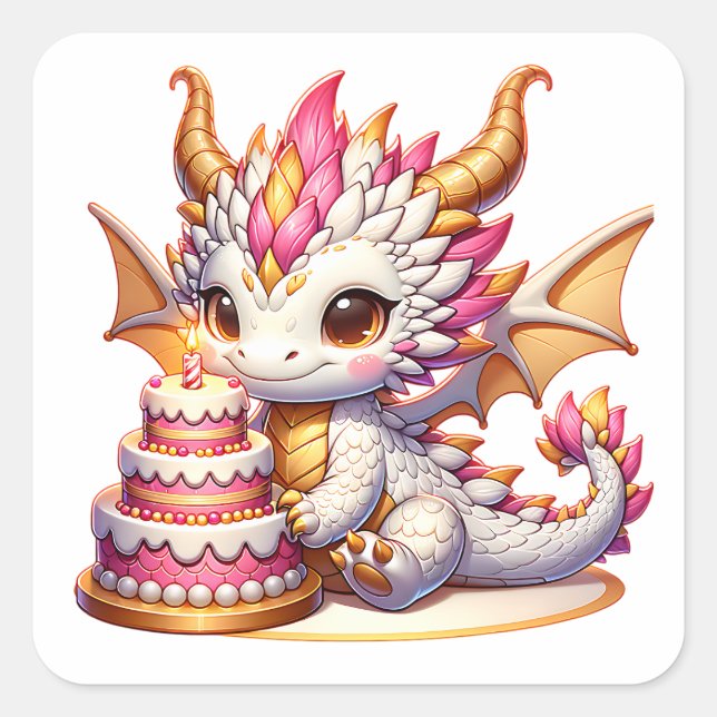 Sticker Carré Soirée d'anniversaire de la fille du Dragon rose e (Devant)