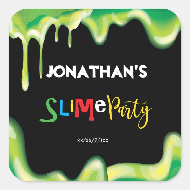 Sticker Carré Soirée d'anniversaire pour les petits garçons vert (Devant)