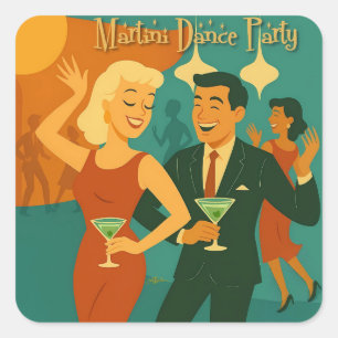 Sticker Carré Soirée Dansante Martini du Milieu du Siècle