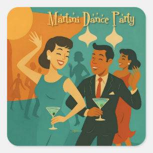 Sticker Carré Soirée Dansante Martini du Milieu du Siècle