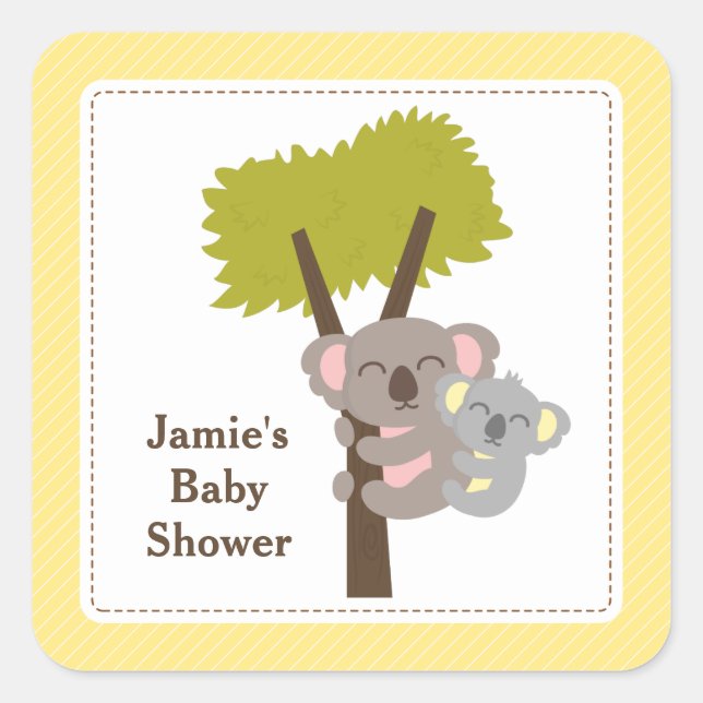 Sticker Carré Soirée de Baby shower de l'ours de maman Koala (Devant)