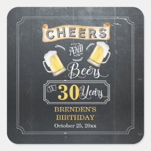 Sticker Carré Soirées et bières à 30 ans fête d'anniversaire