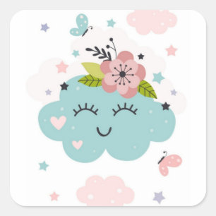 Sticker Carré Sois le soleil ! Nuage. Fleurs.