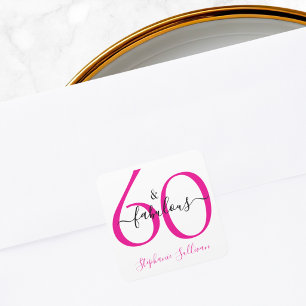 Sticker Carré Soixantième Anniversaire Moderne Rose et Fabuleux