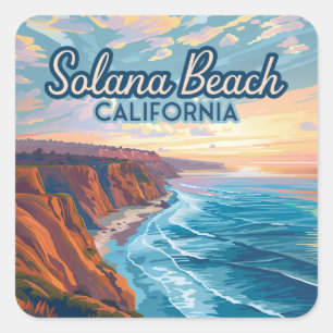 Sticker Carré Solana Beach Californie San Diego Vintage