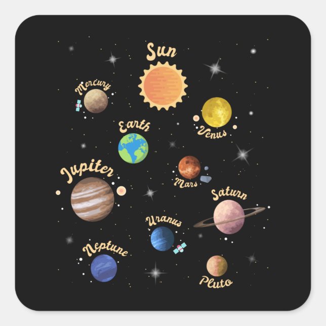 Sticker Carré Solar System Planets Kids Knowledge Outer Space T- (Devant)
