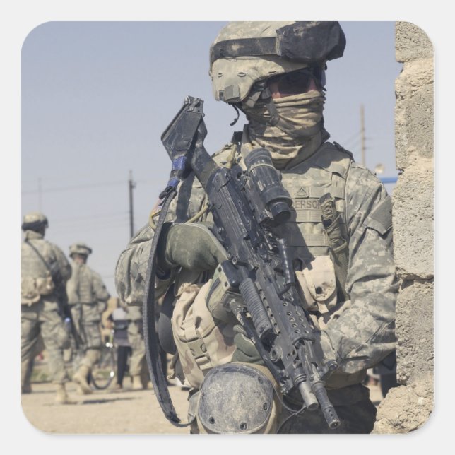 Sticker Carré Soldat armé d'un MK-48 (Devant)