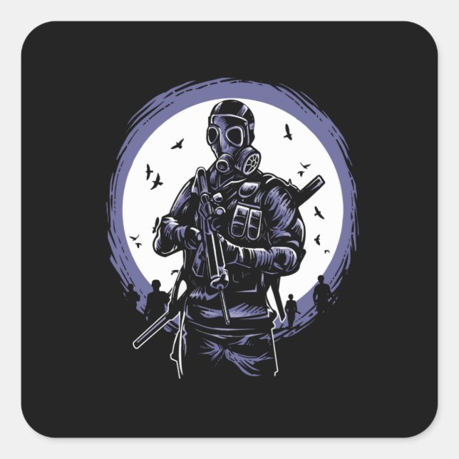 Sticker Carré Soldat du masque à gaz (Devant)