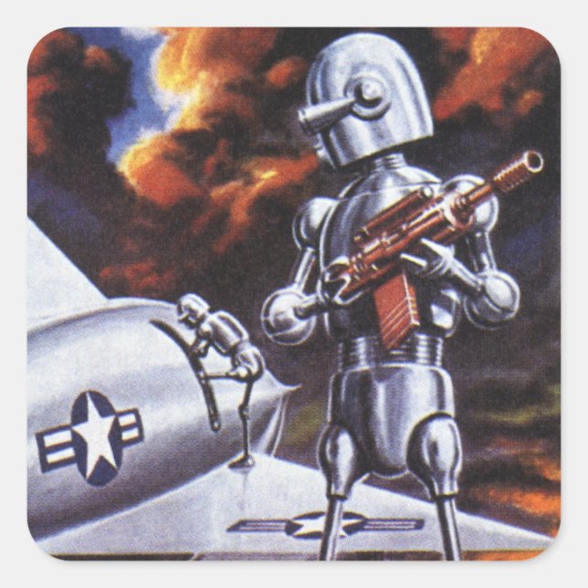 Sticker Carré Soldats de robots militaires de science-fiction vi (Devant)