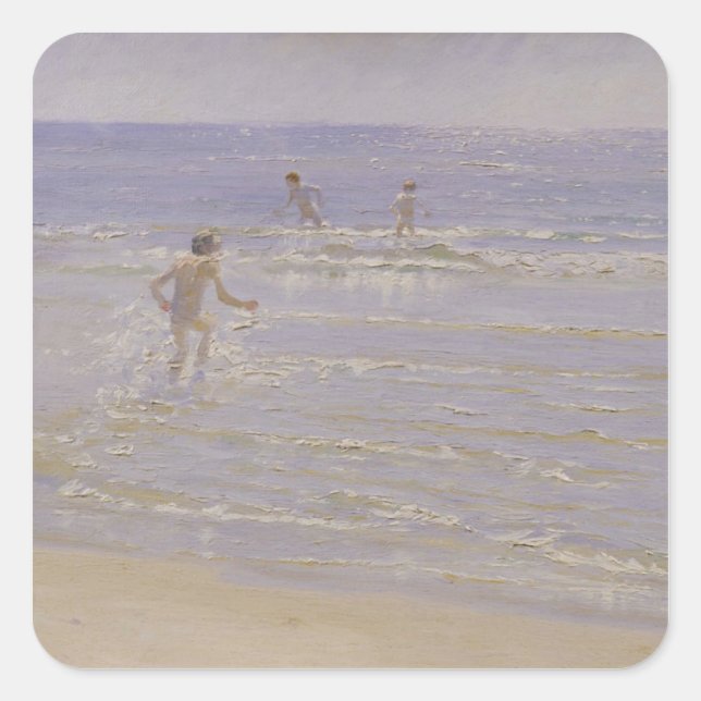 Sticker Carré Soleil à Skagen : Garçons Baignade, 1892 (Devant)