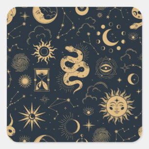 Sticker Carré Soleil et Lune - Astronomie Witch