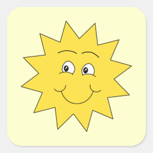 Sticker Carré Soleil Été Jaune Lumineux. Visage Souriant.