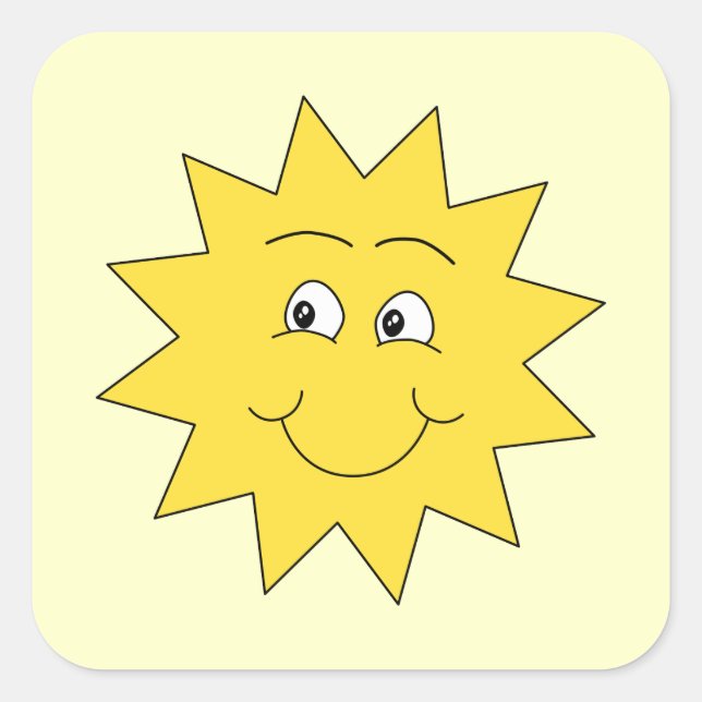 Sticker Carré Soleil Été Jaune Lumineux. Visage Souriant. (Devant)