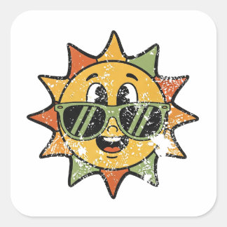 Sticker Carré Soleil Mignon Rétro