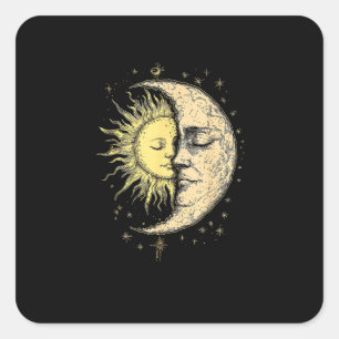Sticker Carré Soleil Mystique Boho Et Lune Esthétique Vintage