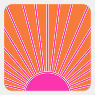 Sticker Carré Soleil Sunrise Orange Et Rose Chaud Preppy Sunshin