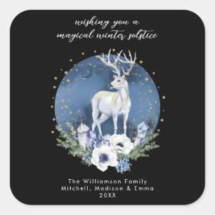 Sticker Carré Solstice d'hiver Deer Bleu Blanc Noël