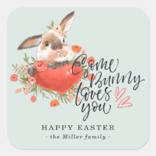 Sticker Carré Some Bunny vous aime   Cœur de lapin de Pâques