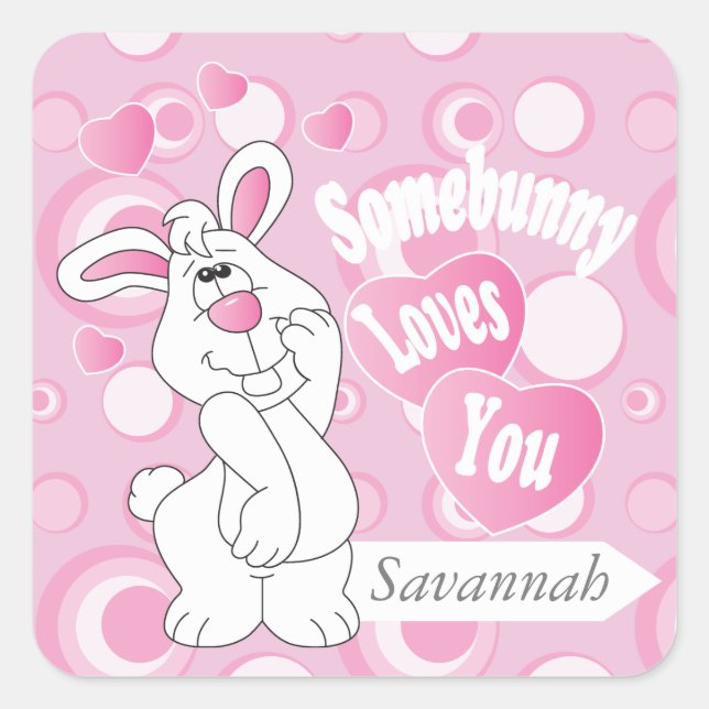 Sticker Carré Somebunny Vous aime - Lapin de Pâques (Devant)